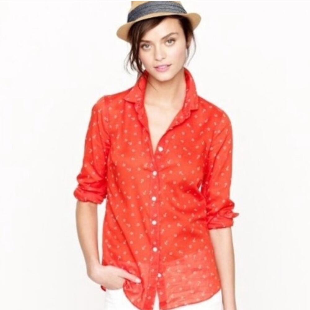 J. Crew Perfect Button Down Shirt with Horseshoes and Anchors Size 6